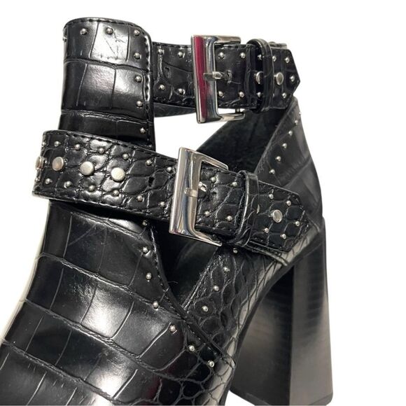 ZARA WOMAN Faux Croc Leather Studded Buckle Ankle Boots 37 - Picture 7 of 11